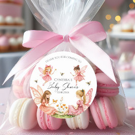 Charming Rosa Älvors Woodland Baby Shower Runt Klistermärke