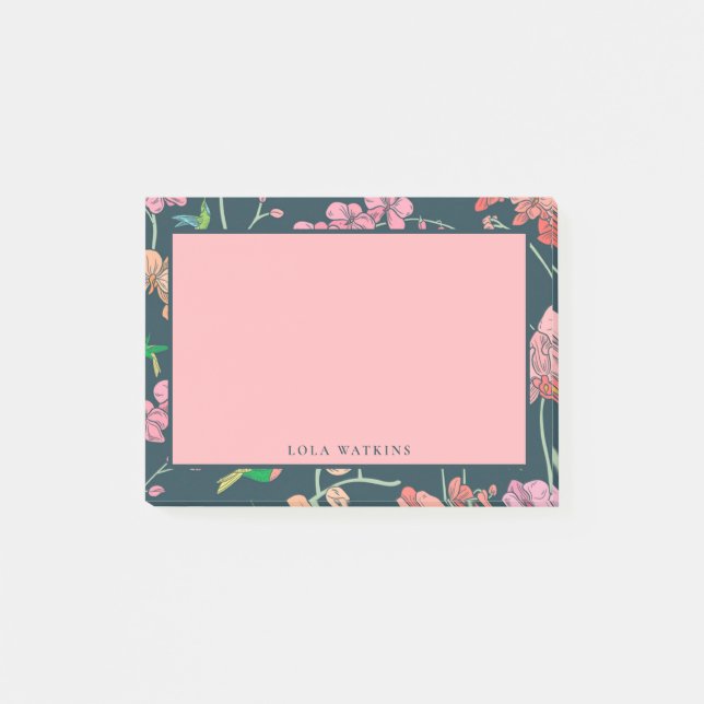 Charming Rosa and Peach Blommönster Post-it Block (Framsida)