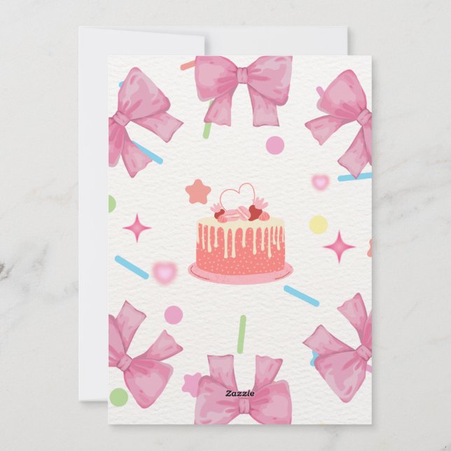 Charming Rosa Birthday-inbjudan med Elegant Bow Julkort (Baksida)