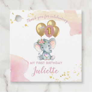 Charming Rosa Blommigt Elephant First Birthday Gir Gåvor Etiketter
