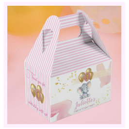 Charming Rosa Blommigt Elephant First Birthday Gir Presentaskar