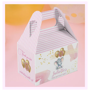 Charming Rosa Blommigt Elephant First Birthday Gir Presentaskar