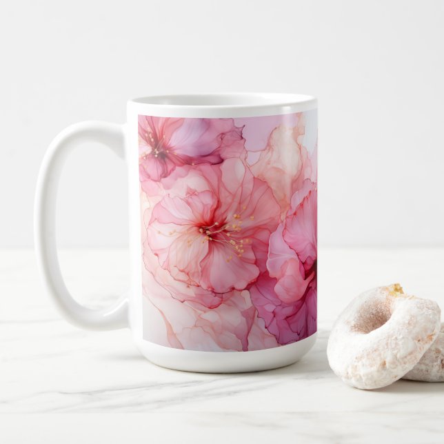 Charming Rosa Blommigt Mugg för kaffe och te (Med munk)