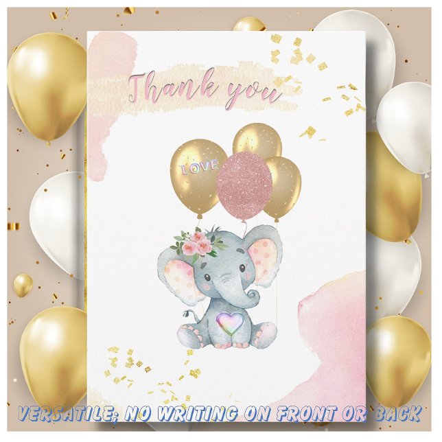Charming Rosa Blommigt Tack Elephant Card Inbjudningar (Skapare uppladdad)