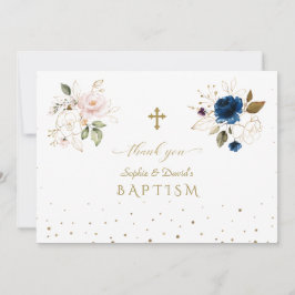 Charming Rosa Blue Guld Flowers Twillingar Baptism Tack Kort