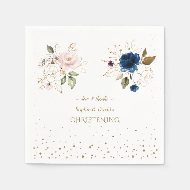 Charming Rosa Blue Guld Flowers Twillingars Christ Pappersservett (Framsidan)