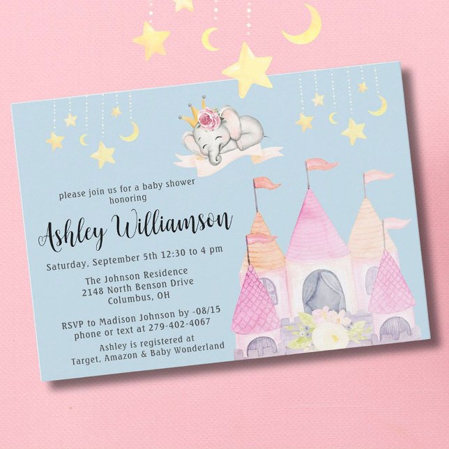 Charming Rosa Castle Princess Girl Baby Shower Inbjudningar (Skapare uppladdad)