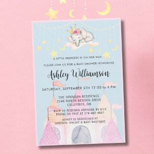 Charming Rosa Castle Princess Girl Baby Shower Inbjudningar