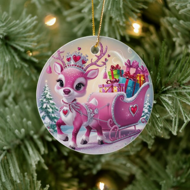 Charming Rosa Reindeer jul Ornament (Träd)