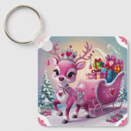 Charming Rosa Reindeer jul Ornament Nyckelring