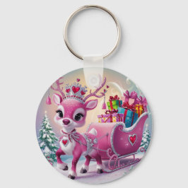 Charming Rosa Reindeer jul Ornament Nyckelring