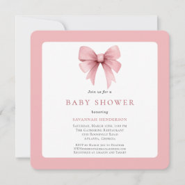 Charming Rosa Ribbon Bow Girl Baby Shower Inbjudningar