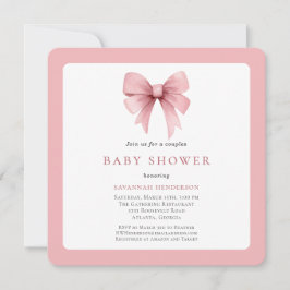 Charming Rosa Ribbon Bow Girl Par Baby Shower Inbjudningar