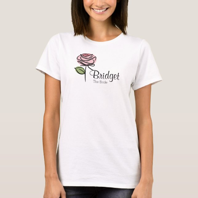 Charming Rosa ros Brudens sida T Shirt (Framsida)