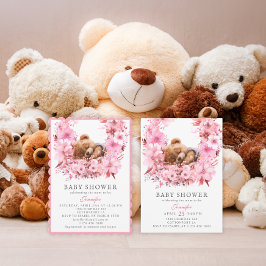 Charming Rosa Sleeping Bear Baby Shower Inbjudningar