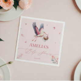 Charming Rosa Stork Baby Shower Napkins Pappersservett