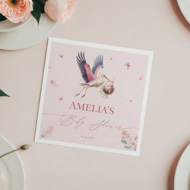 Charming Rosa Stork Baby Shower Napkins Pappersservett (Skapare uppladdad)