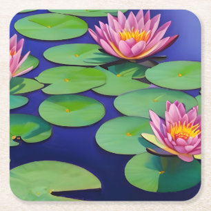 Charming Rosa Vatten Lilies Underlägg Papper Kvadrat