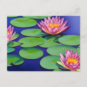 Charming Rosa Vatten Lilies Vykort