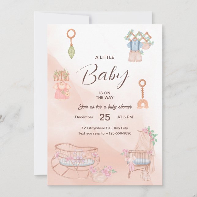 Charming Rosa Watercolor Baby Shower-inbjudan Inbjudningar (Framsida)