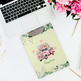 Charming Rosa Watercolor Lastbil Blommigt Grönt