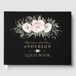 Charming Rosa White Flowers Monogram Bröllop Gästböcker