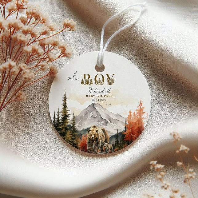 Charming Rustic Bear Forest "Oh Boy" Baby Shower Gåvor Etiketter (Skapare uppladdad)