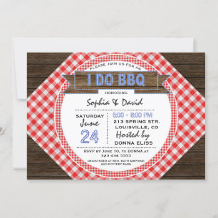 Charming Rustic Gingham I DO BBQ Par Shower Inbjudningar