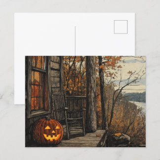 Charming Rustic Halloween Farmhouse Helg Vykort