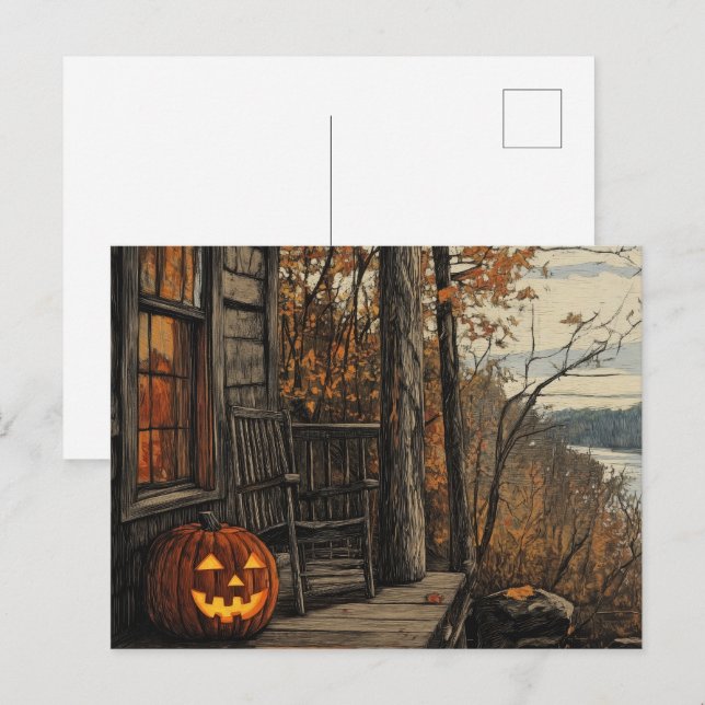 Charming Rustic Halloween Farmhouse Helg Vykort (Fram/baksida)