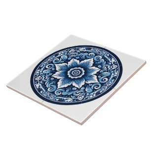 Charming Rustic Indigo Blue Azulejo Tile Artwork Kakelplatta