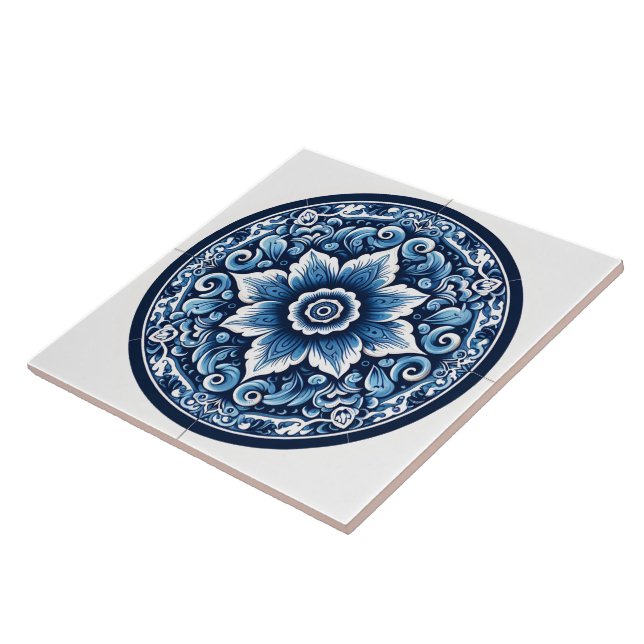Charming Rustic Indigo Blue Azulejo Tile Artwork Kakelplatta (Sidan)