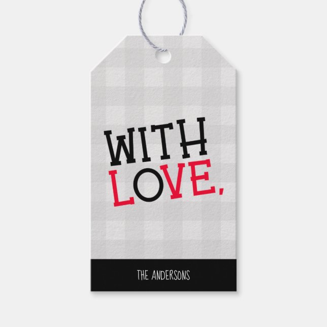 Charming Rustic Light Grey Buffalo Plaid With Love Presentetikett (Framsidan)