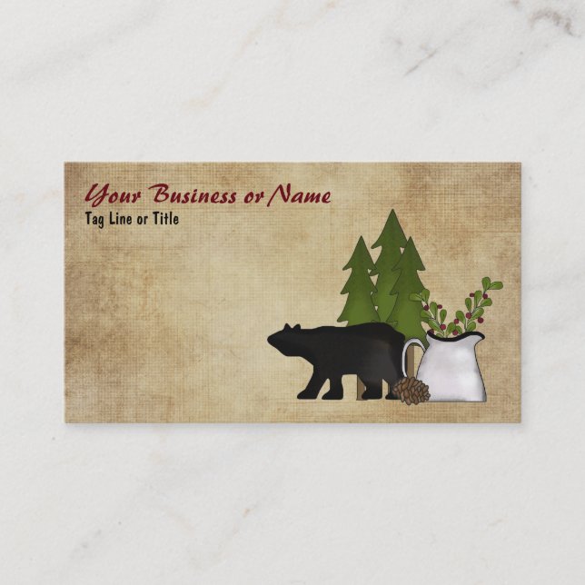 Charming Rustic Mountain Land Silhouette Bear Visitkort (Framsida)
