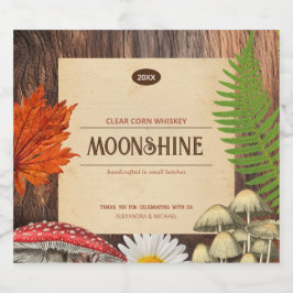 Charming Rustic Woodland Natature Inspired Moonshi Spritflaskor Etikett