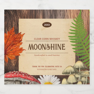 Charming Rustic Woodland Natature Inspired Moonshi Spritflaskor Etikett
