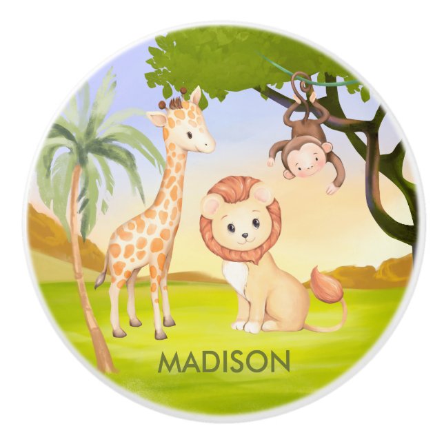 Charming Safari Animal Namn Theme Drawer Cerami Knopp (Framsidan)