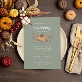 Charming Sage Autumn Pumpkin Thanksgiving Middag Inbjudningar