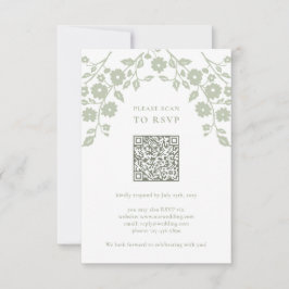 Charming Sage Grönt Folk Flowers QR-kod OSA Kort