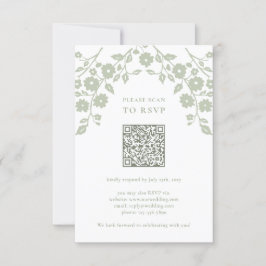 Charming Sage Grönt Folk Flowers QR-kod OSA Kort