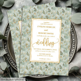 Charming Sage Grönt Guld Eucalyptus bröllopsinbjud Inbjudningar