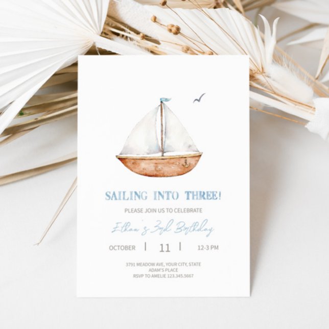 Charming Sailboat 3:e födelsedagsinbjudan Inbjudningar (Skapare uppladdad)