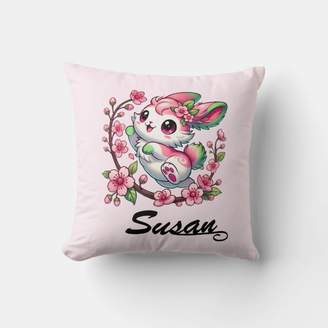Charming Sakura Bunny Throw Kudde (Framsida)