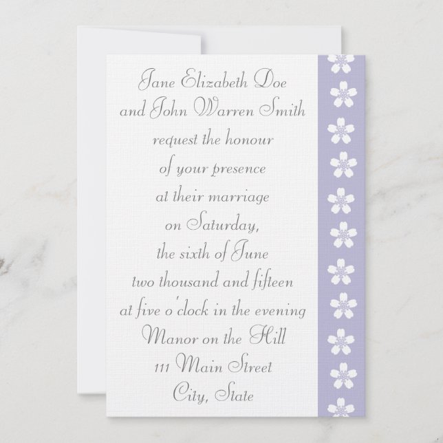 Charming Sakura i inbjudan till Lavender Wedding (Framsida)