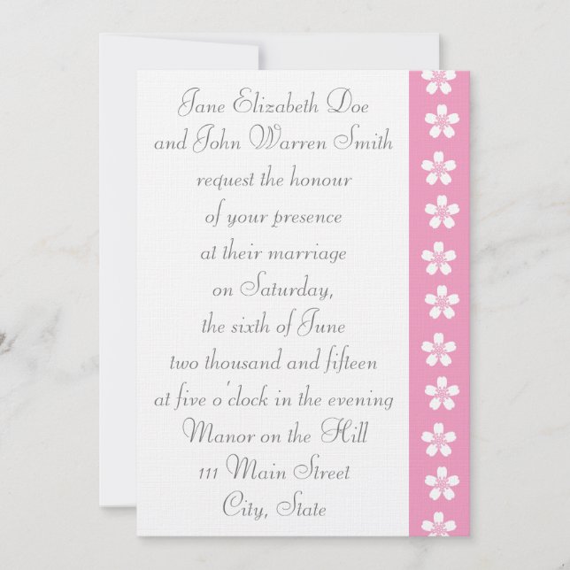Charming Sakura in Petal Rosa Wedding Investigatio Inbjudningar (Framsida)