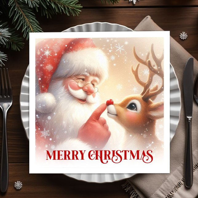 Charming Santa and Rudolph Christmas Napkins Dinne Pappersservett (Charming Santa and Rudolph Christmas Napkins Dinner Tableware

)