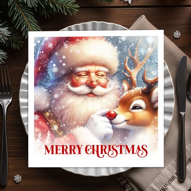 Charming Santa and Rudolph Christmas Party Dinner  Pappersservett (Charming Santa and Rudolph Christmas Party Dinner Napkins

)