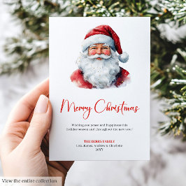 Charming Santa Claus Red Green Rustic Holiday Card Julkort