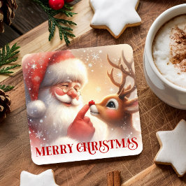 Charming Santa Claus Rudolph Holiday Coasters Underlägg Papper Kvadrat