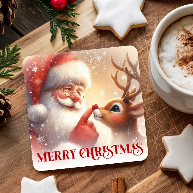 Charming Santa Claus Rudolph Holiday Coasters Underlägg Papper Kvadrat (Charming Santa Claus Rudolph Holiday Coasters)